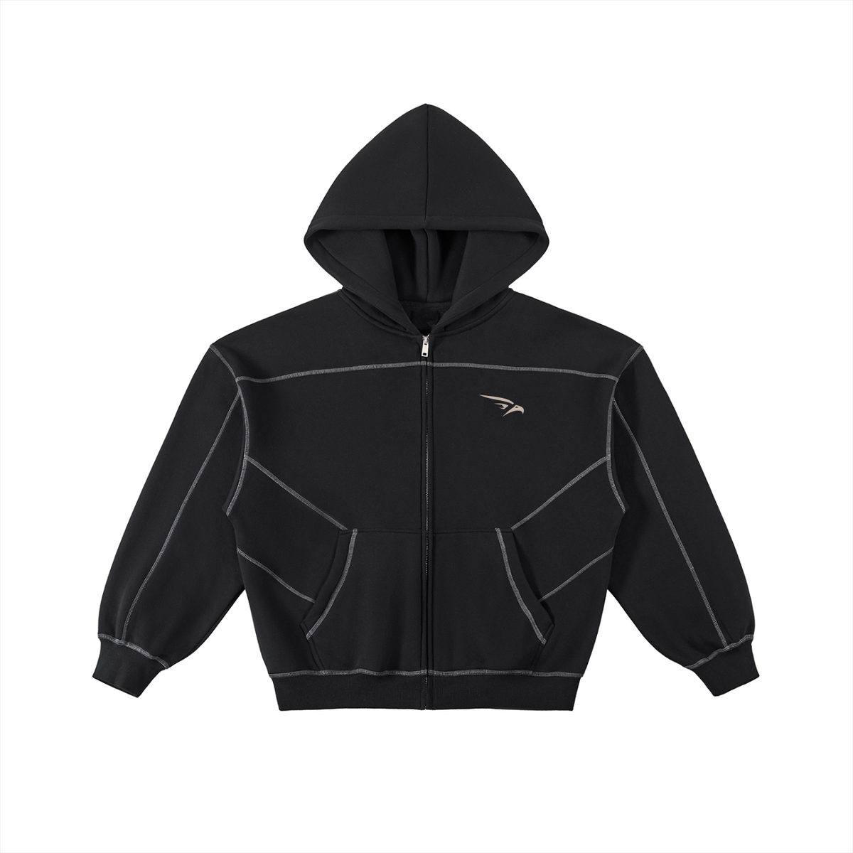 WARX Contrast-Stitched Boxy Fleece Zip Hoodie