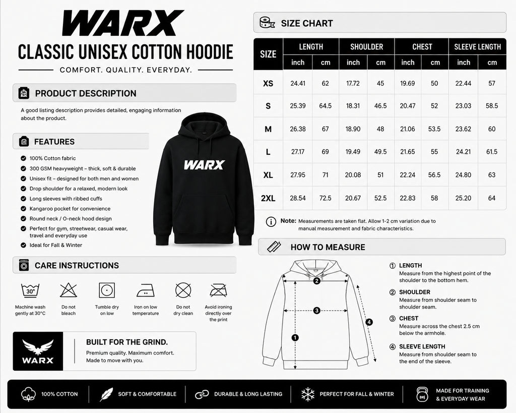 Warx Classic Unisex Cotton Hoodie