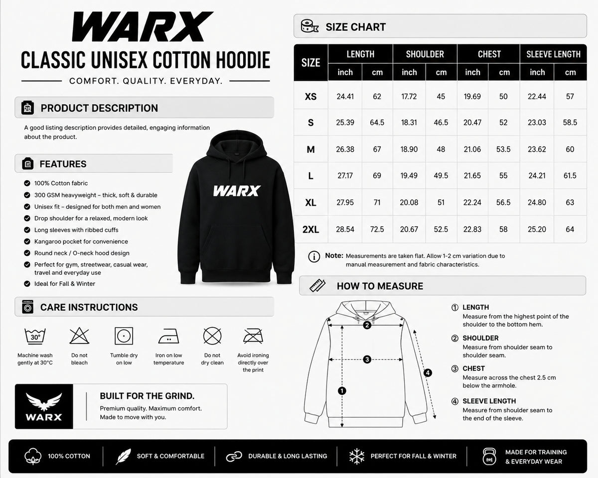 Warx Classic Unisex Cotton Hoodie